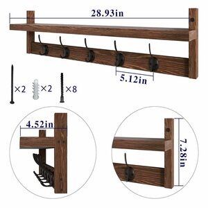 AMBIRD 28.9 Inch Length Shelf with Hooks Entryway Coat Rack Wall Mount